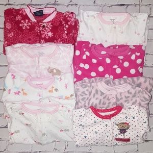 8 baby girl newborn footed sleepers bundle
